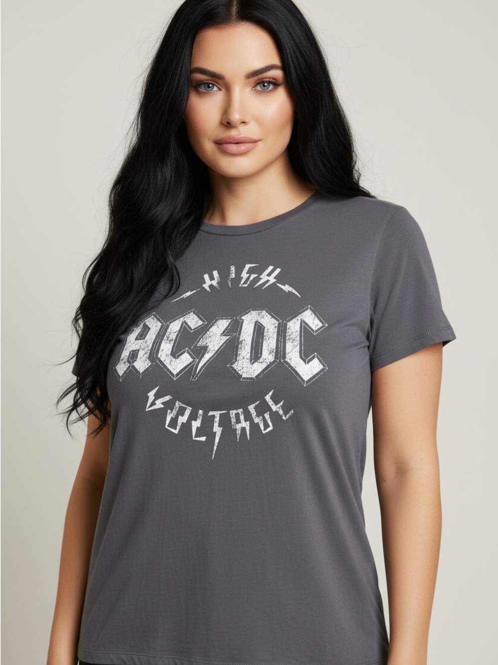 AC/DC Charcoal Gray Short Sleeve Graphic Tee - Women's
